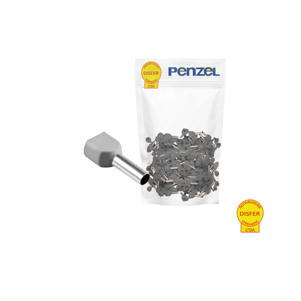 Terminal Pré-Isolado Ilhós Duplo Cinza 4mm² Condutor 12mm 100 Unidades - Penzel