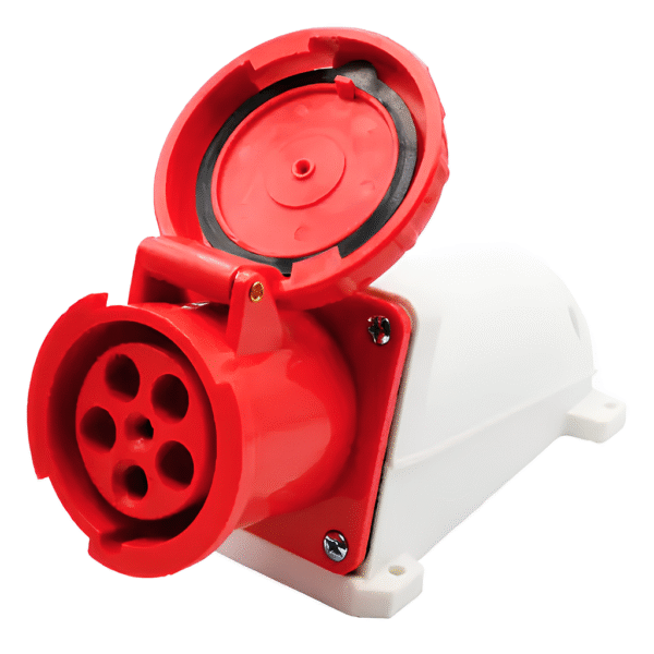 Tomada Industrial de Sobrepor 3P+N+T 63A 6H 380-440V IP67 Vermelho – Elitek