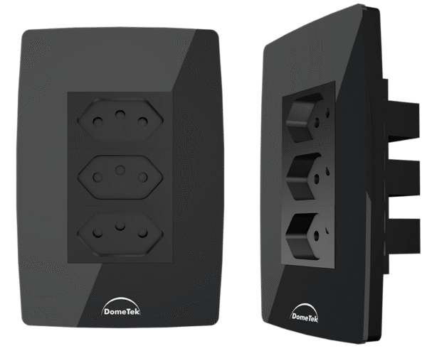 Tomada Tripla 20A c/ Placa 4x2 Preta - Dometek