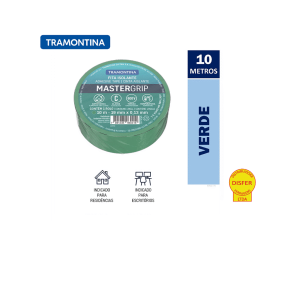 Fita Isolante Mastergrip 19mmx10m Verde - Tramontina