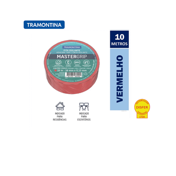 Fita Isolante Mastergrip 19mmx10m Vermelha - Tramontina